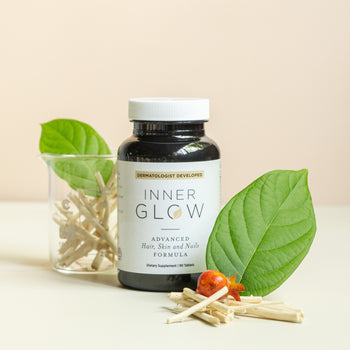Inner Glow Advanced Hair, Skin, and Nail Formula bottle containing 90 tablets